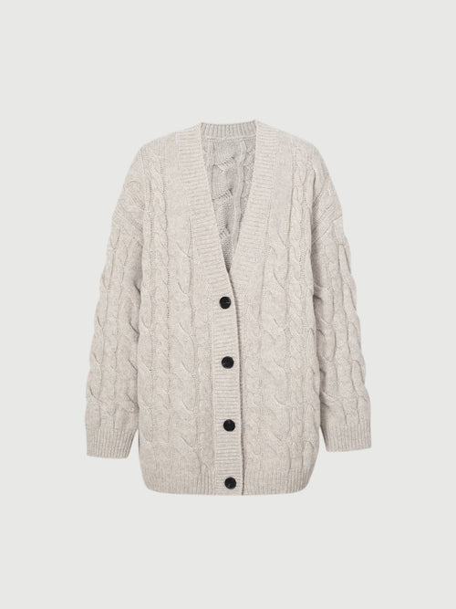 Load image 1 in gallery view. Pure Wool Cable Knit Cardigan