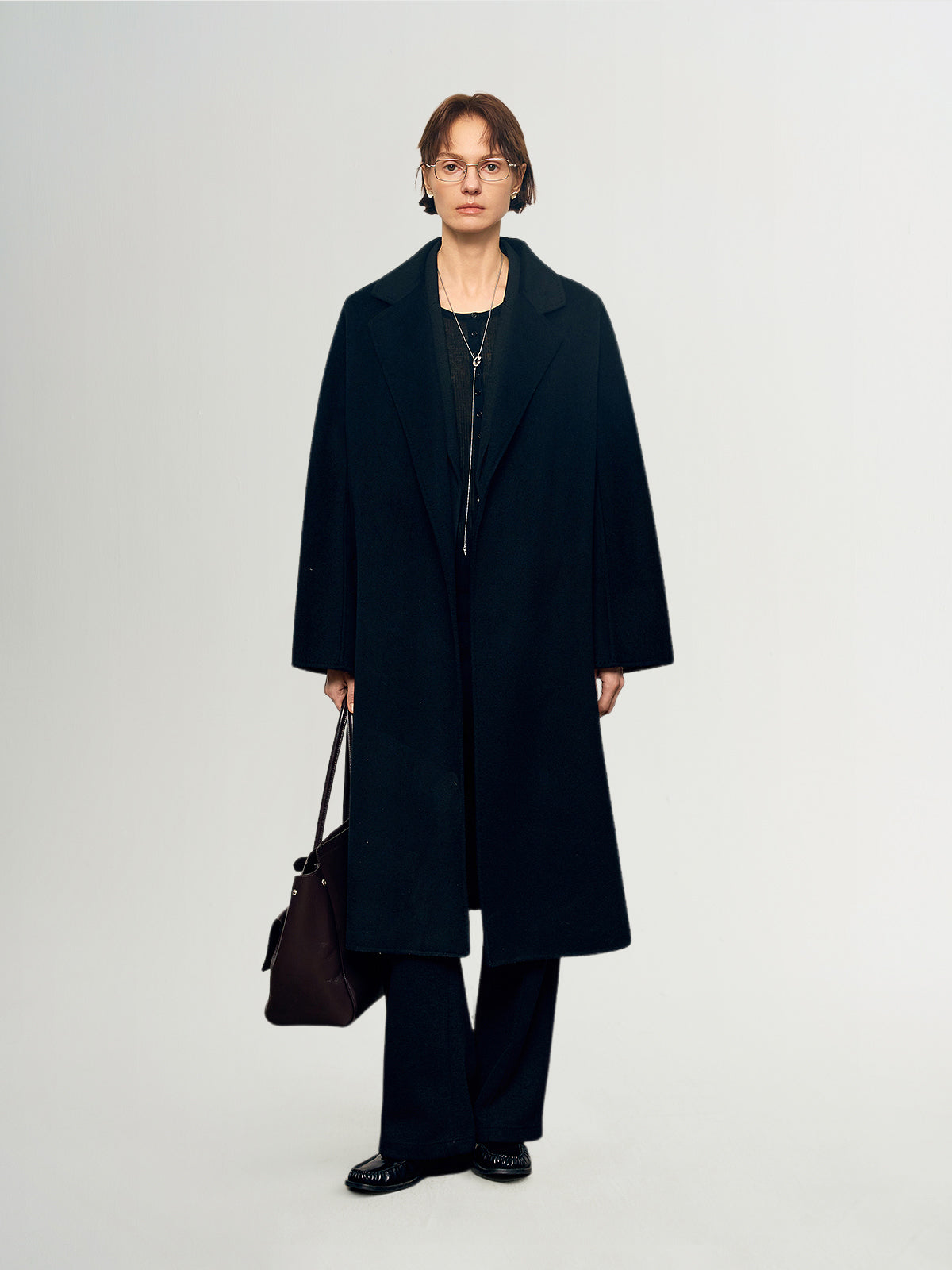 Pure Cashmere Notch-Lapel Midi Belted Coat – Black