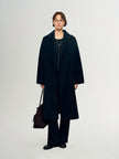 Pure Cashmere Notch-Lapel Midi Belted Coat – Black