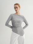 Gray Boat-Neck Fitted Top