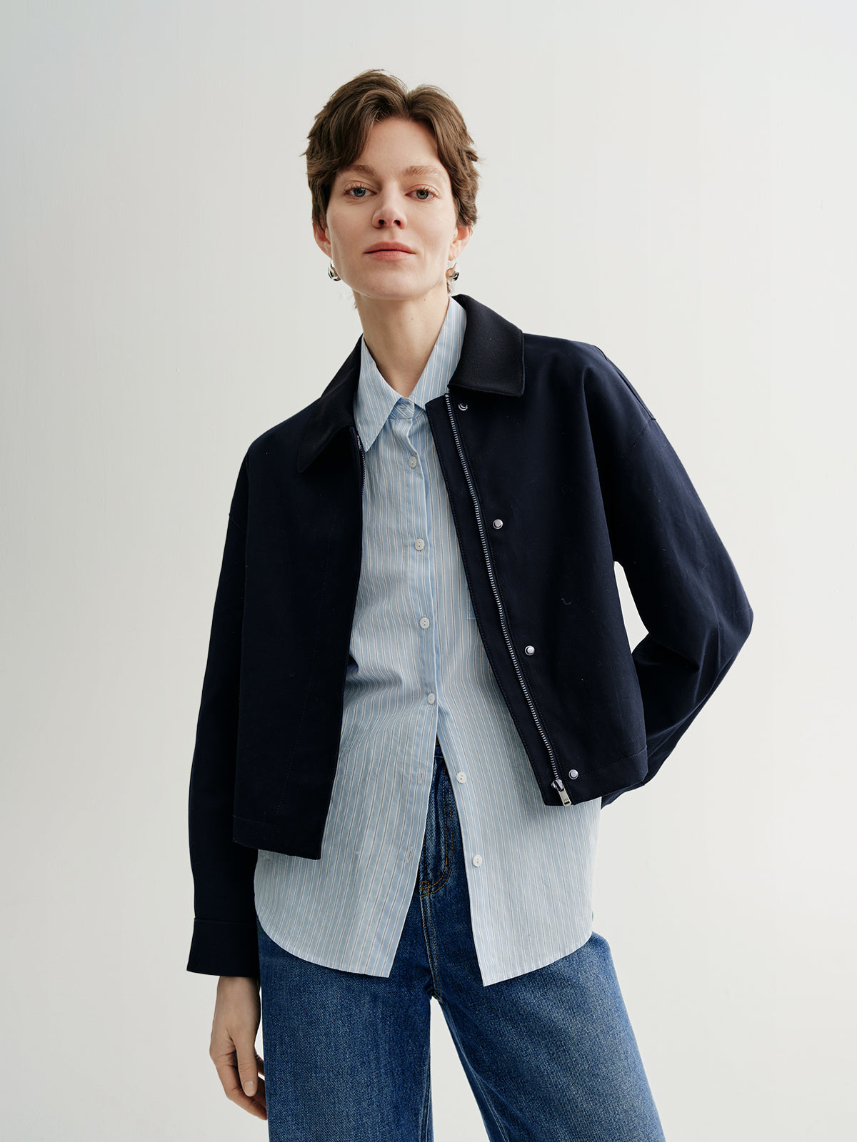 Cotton Drop-Shoulder Lapel Jacket