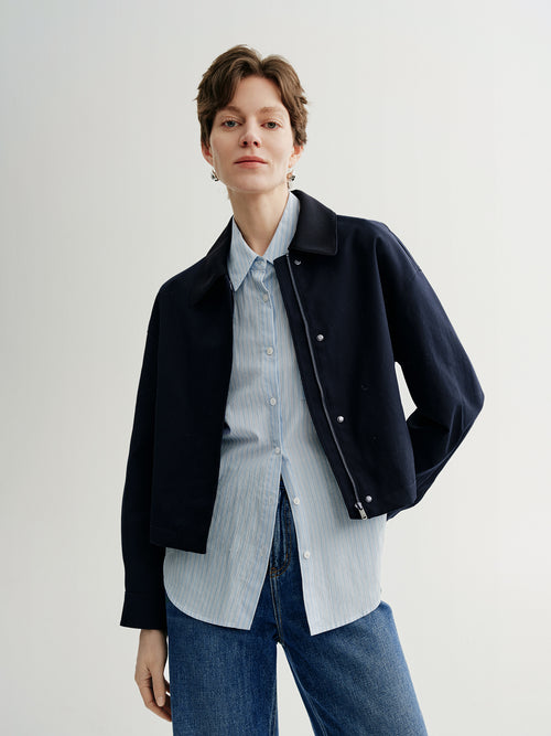 Load image 1 in gallery view. Cotton Drop-Shoulder Lapel Jacket