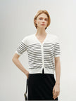 Stripe V Neck Lyocell Knit Cardigan