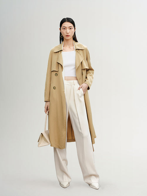 Load image 1 in gallery view. Pure Lyocell Large Lapel Trench Coat