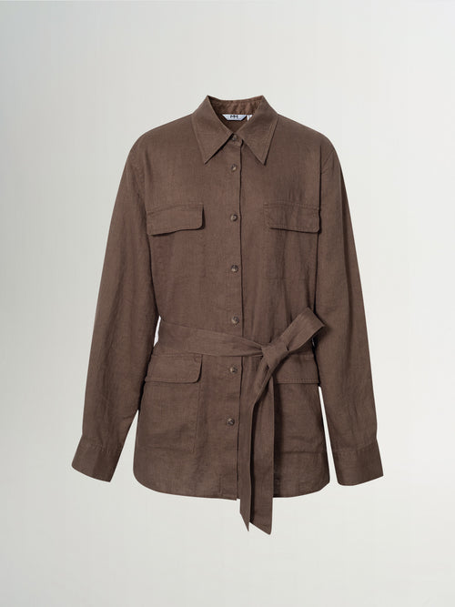 Load image 1 in gallery view. Belted Pure Linen Safari Top