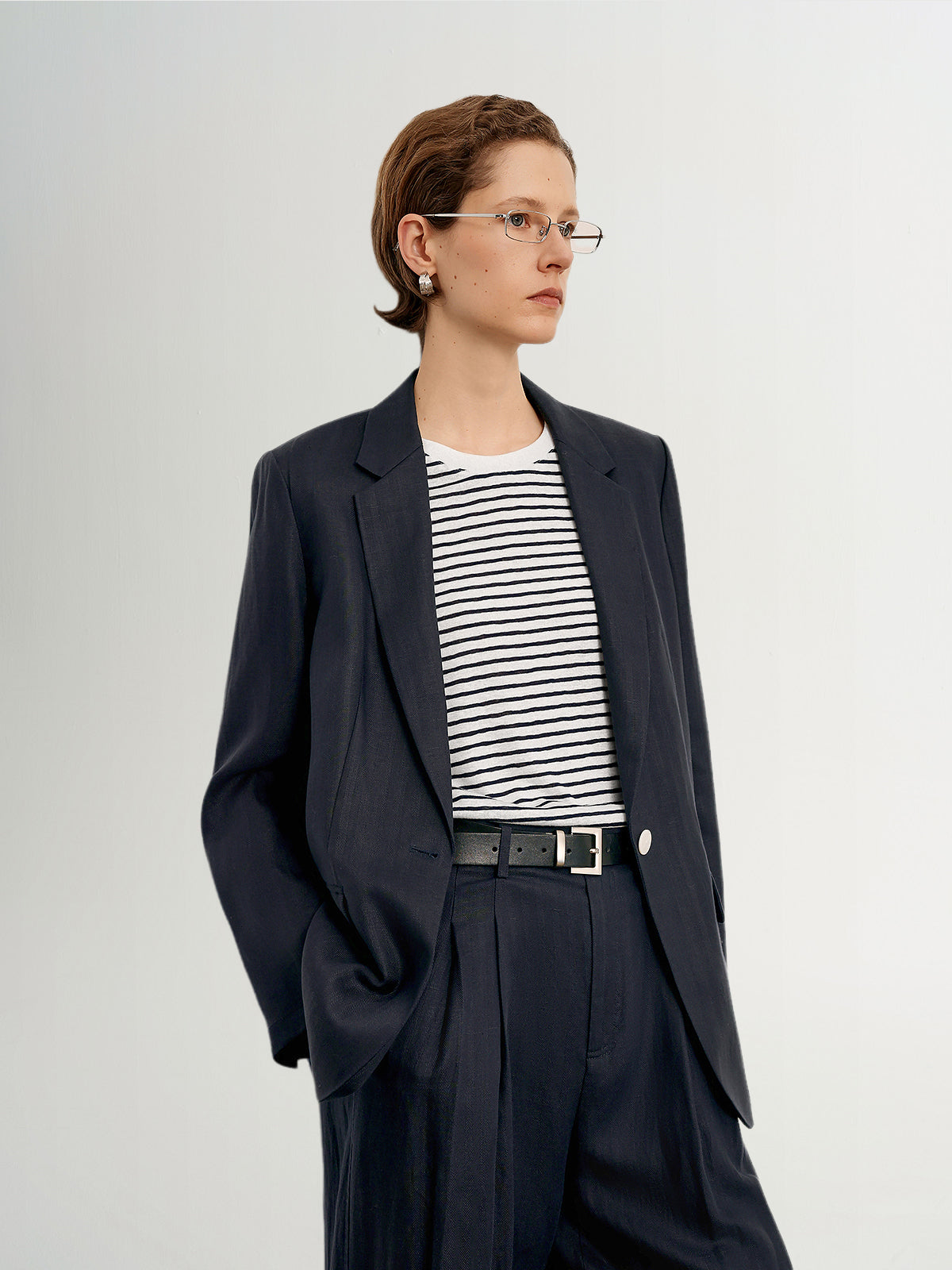 Lyocell-Linen Single-Button Blazer Suit