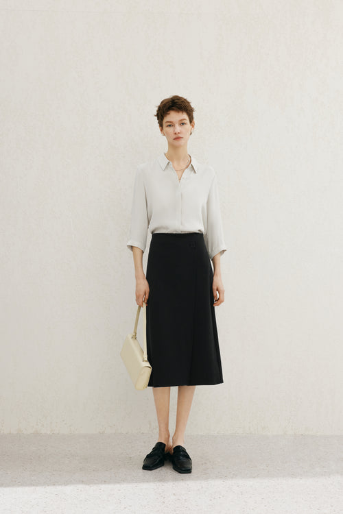 Load image 1 in gallery view. Relaxed-Fit Structured Shoulder Lapel Three-Quarter Sleeve Shirt