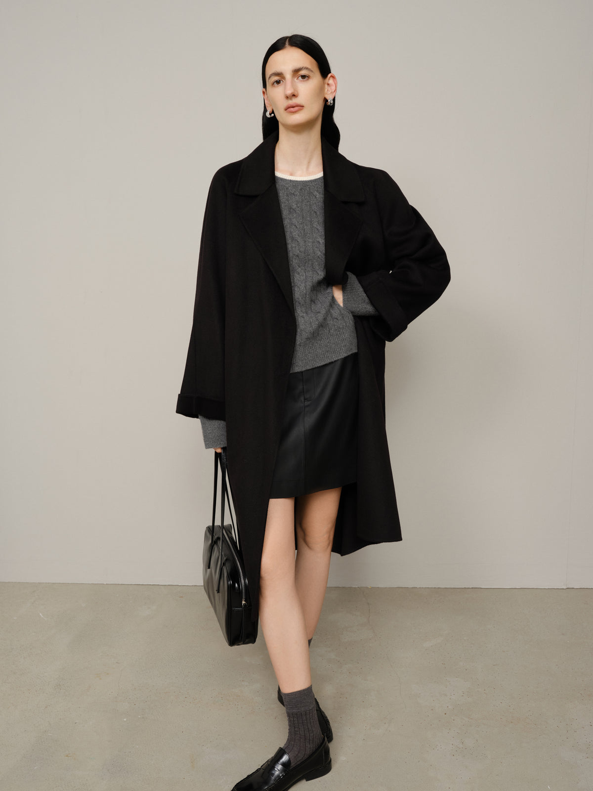 Belted Notched Lapel Cashmere Coat