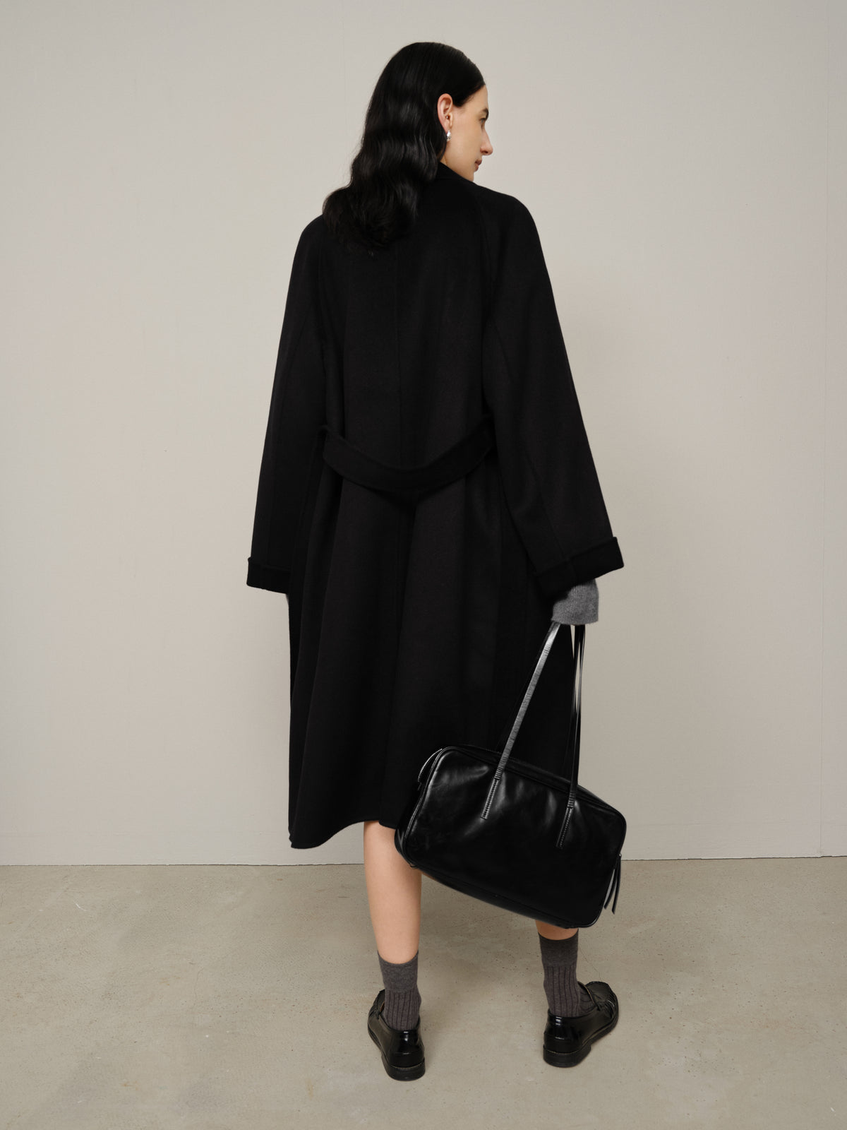 Belted Notched Lapel Cashmere Coat