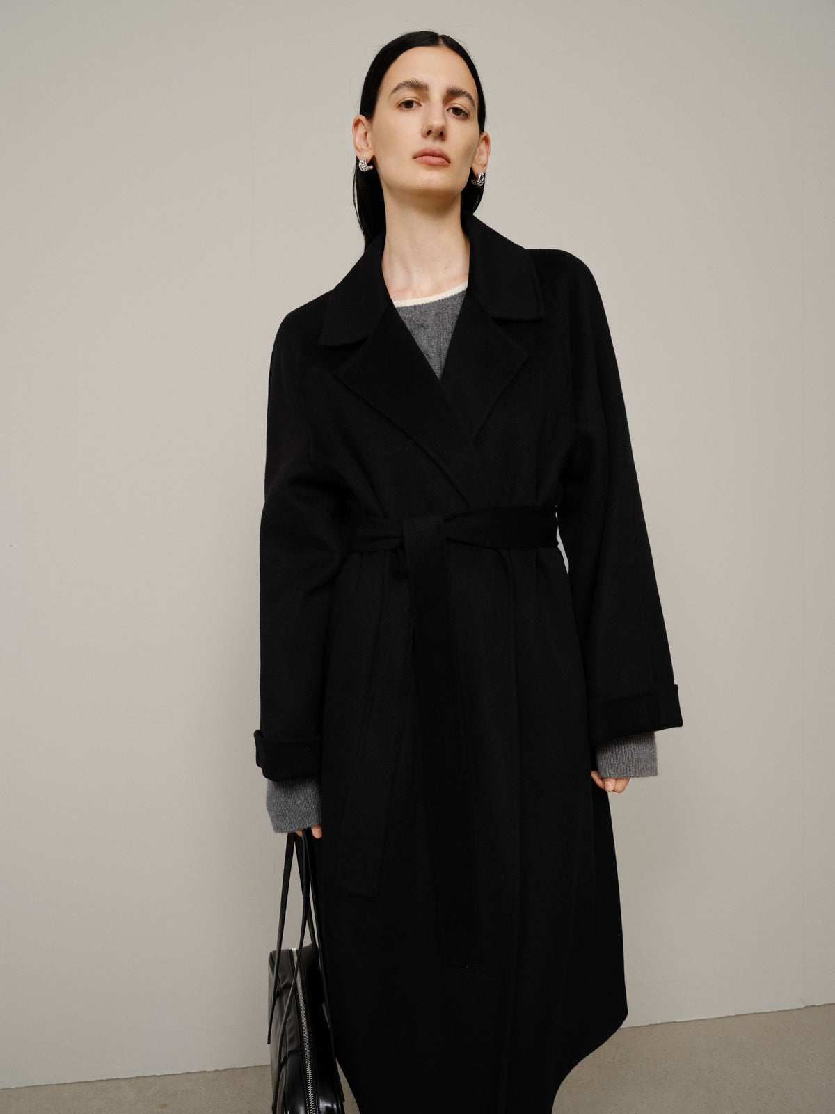 Belted Notched Lapel Cashmere Coat