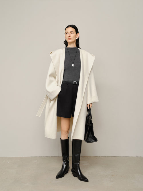 Load image 1 in gallery view. Hooded Belted Wool-Alpaca Coat