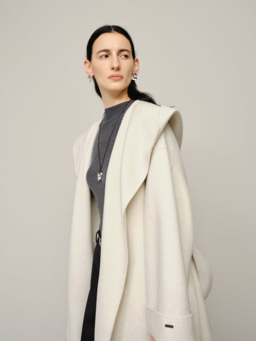 Load image 1 in gallery view. Hooded Belted Wool-Alpaca Coat