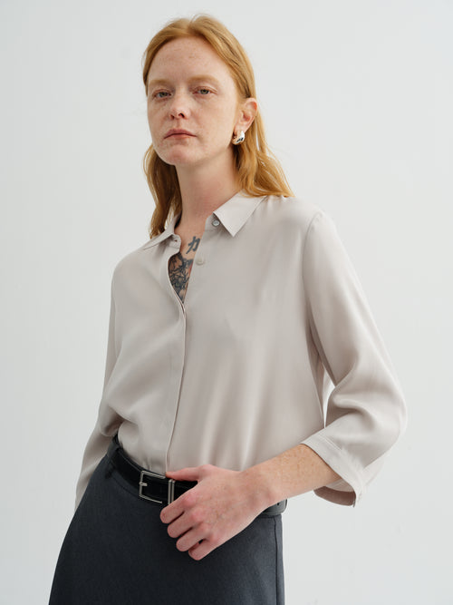 Load image 1 in gallery view. Mulberry Silk Lightweight Shirt with Three-Quarter Sleeves