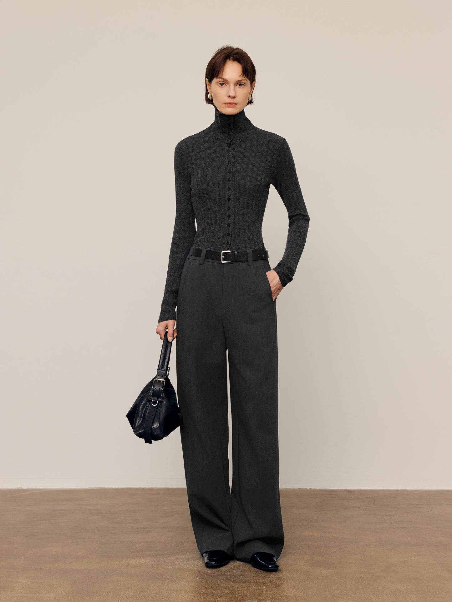 Fitted Pure Wool Ribbed Sweater