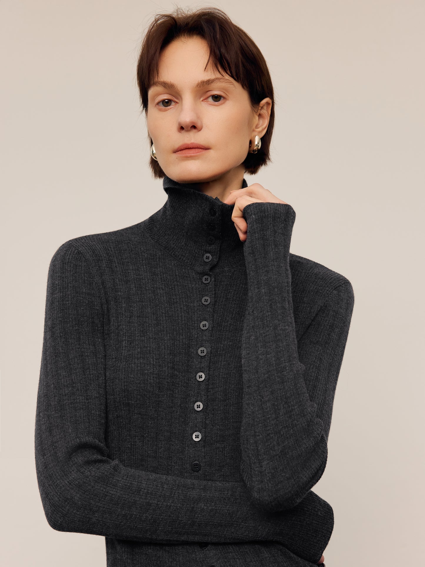 Fitted Pure Wool Ribbed Sweater