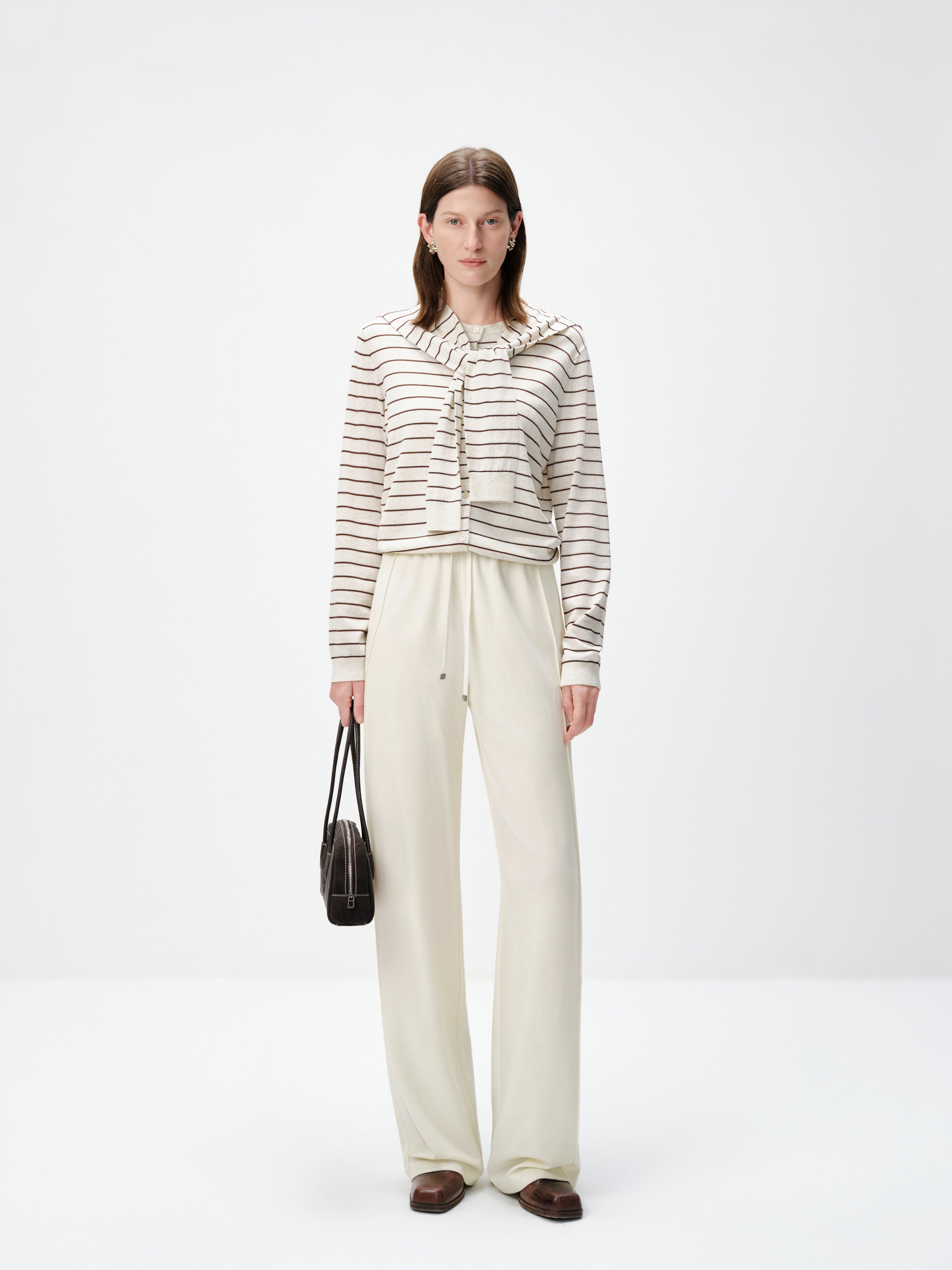 Twofer Tie-Sleeve Striped Cardigan
