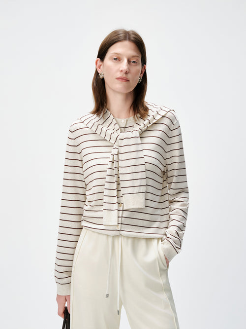 Load image 1 in gallery view. Twofer Tie-Sleeve Striped Cardigan