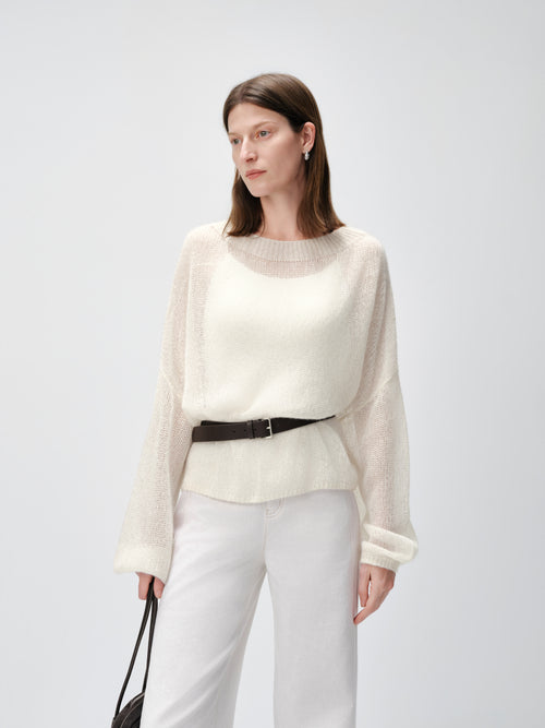 Load image 1 in gallery view. Lightweight Silk-Cashmere Sequin Knit Sweater