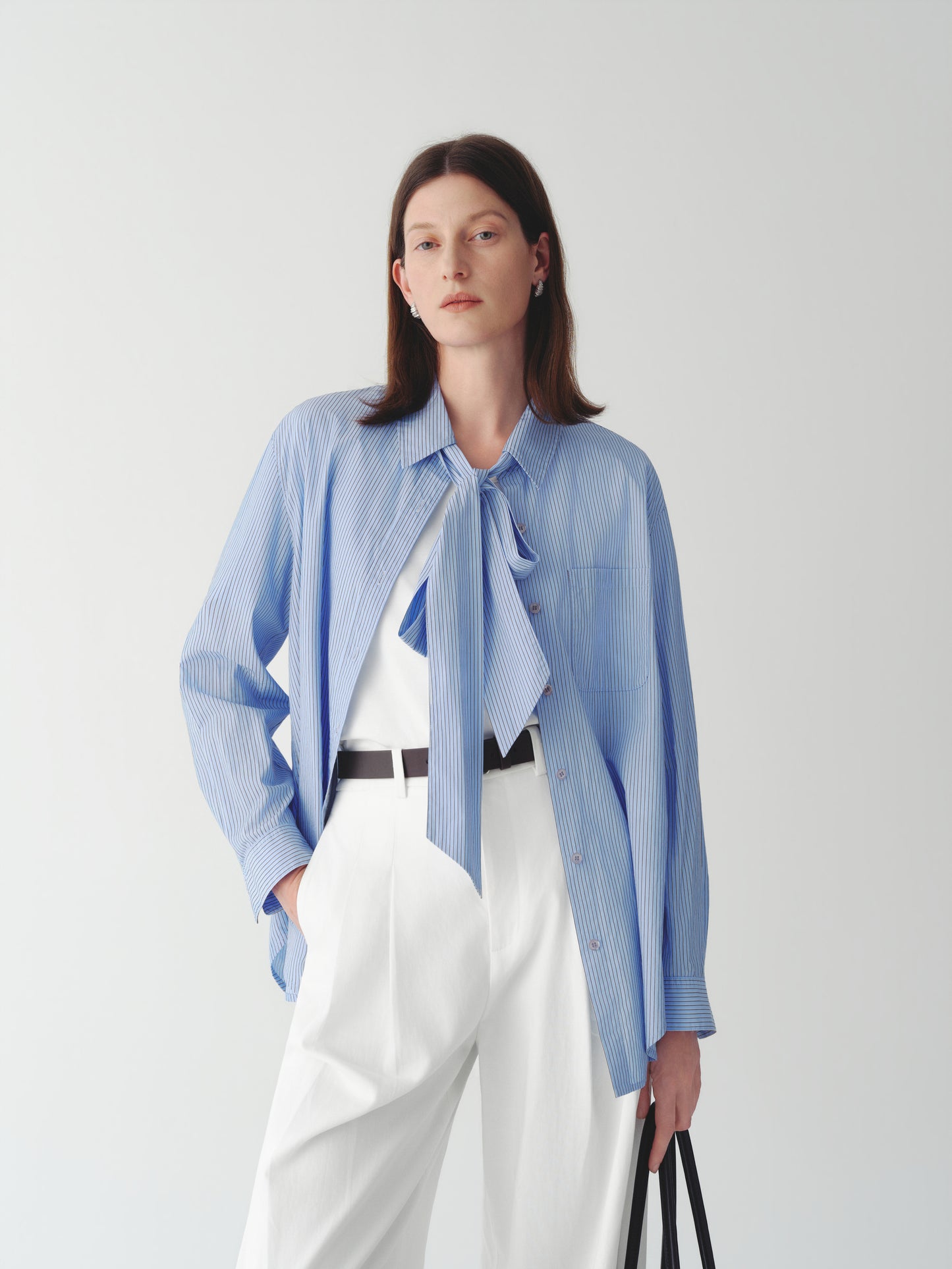 Striped Cotton Detachable Tie Shirt