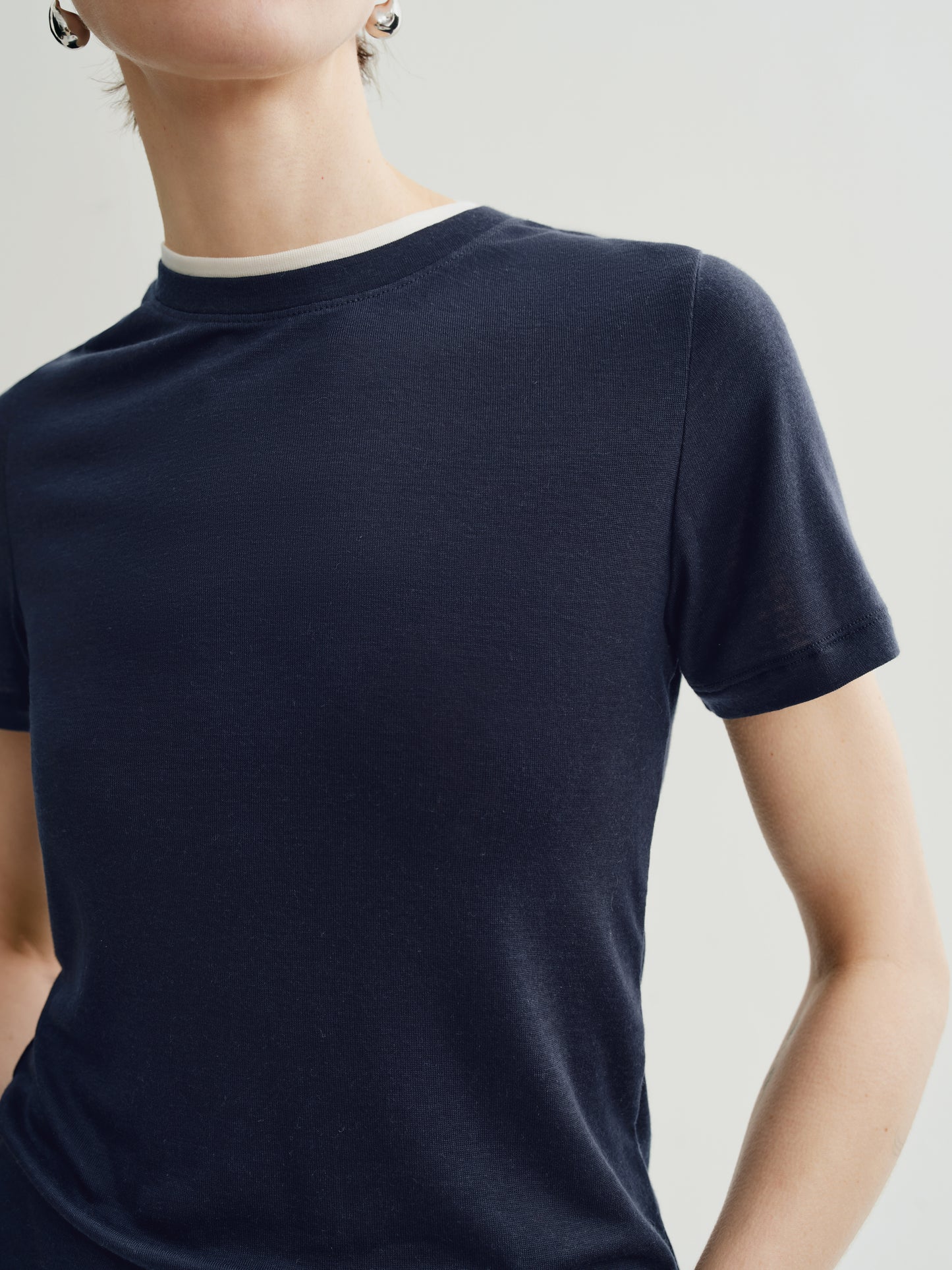 Slim-Fit Structured Shoulder Crewneck Short-Sleeve Top
