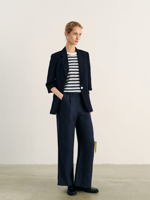 Load image 1 in gallery view. Structured Shoulder One-Button V-Neck Short-Sleeve Blazer