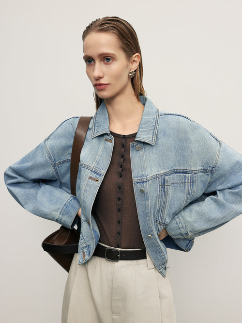 Load image 1 in gallery view. Washed Cotton Denim Trucker Jacket