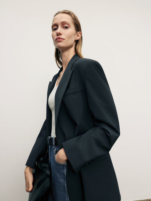 Load image 1 in gallery view. Wool-Blend Tailored Single-Breasted Blazer