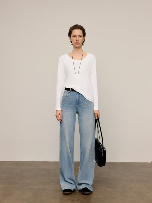 Load image 1 in gallery view. Wide-Leg Stretch Jeans