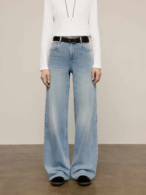 Load image 1 in gallery view. Wide-Leg Stretch Jeans