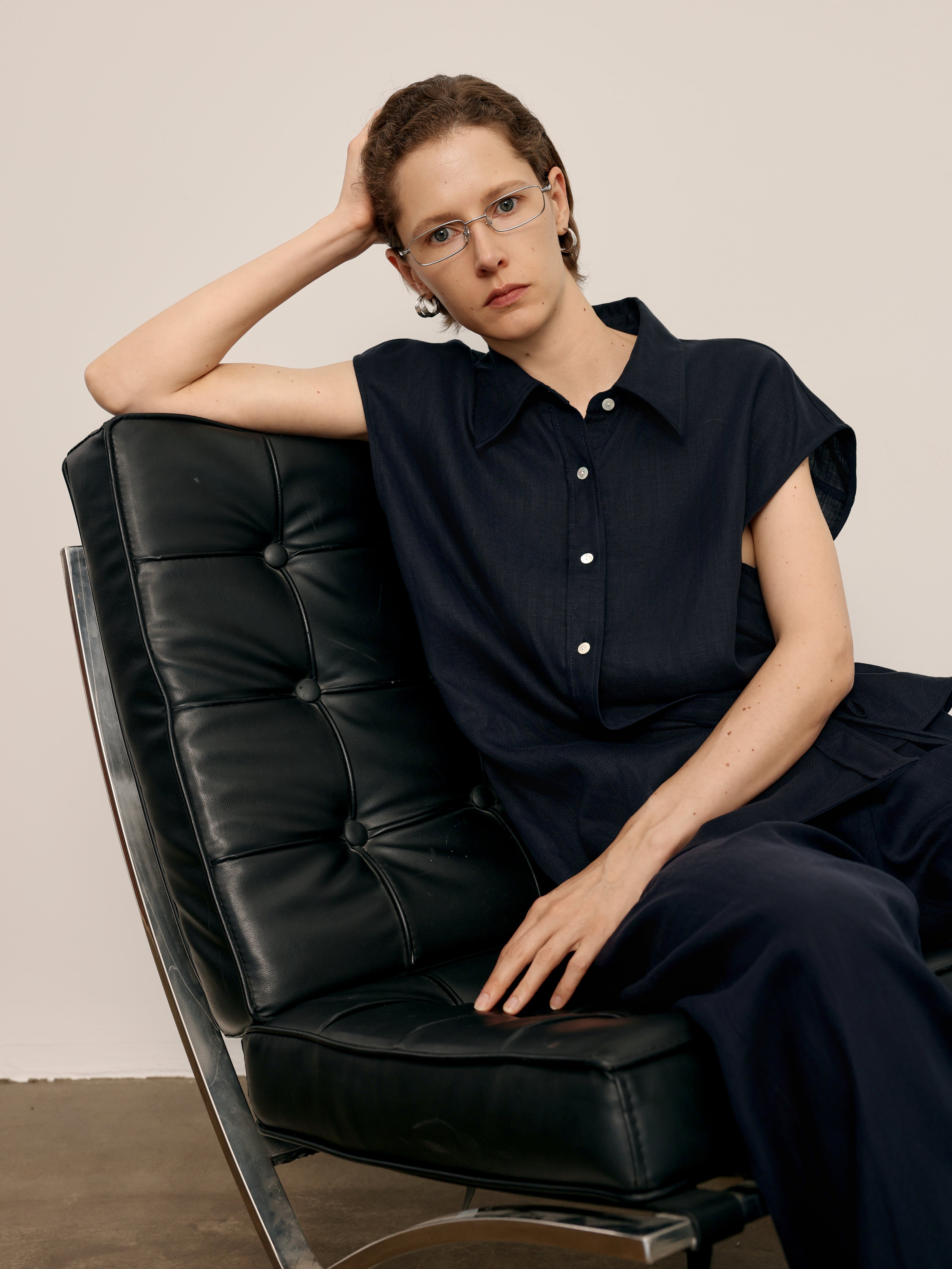 Lyocell Sleeveless Lapel Shirt