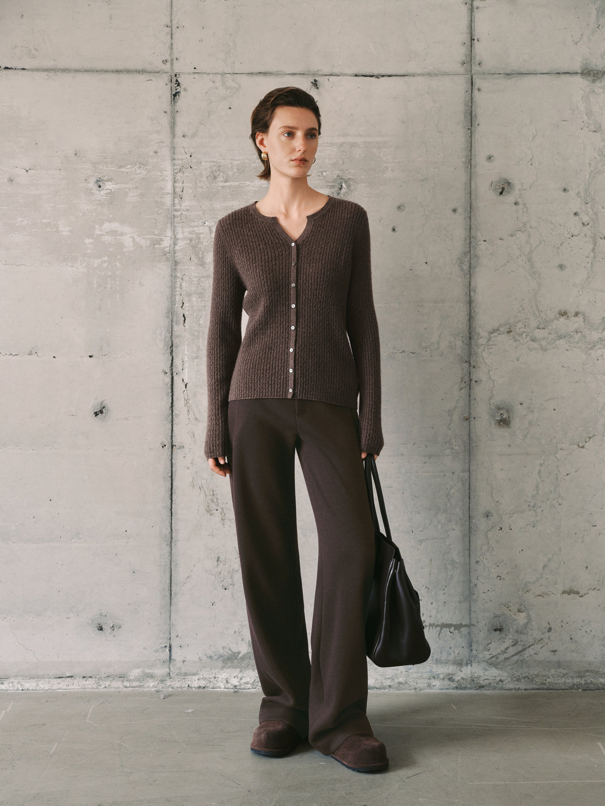 Ribbed Cashmere Wool V-Neck Sweater