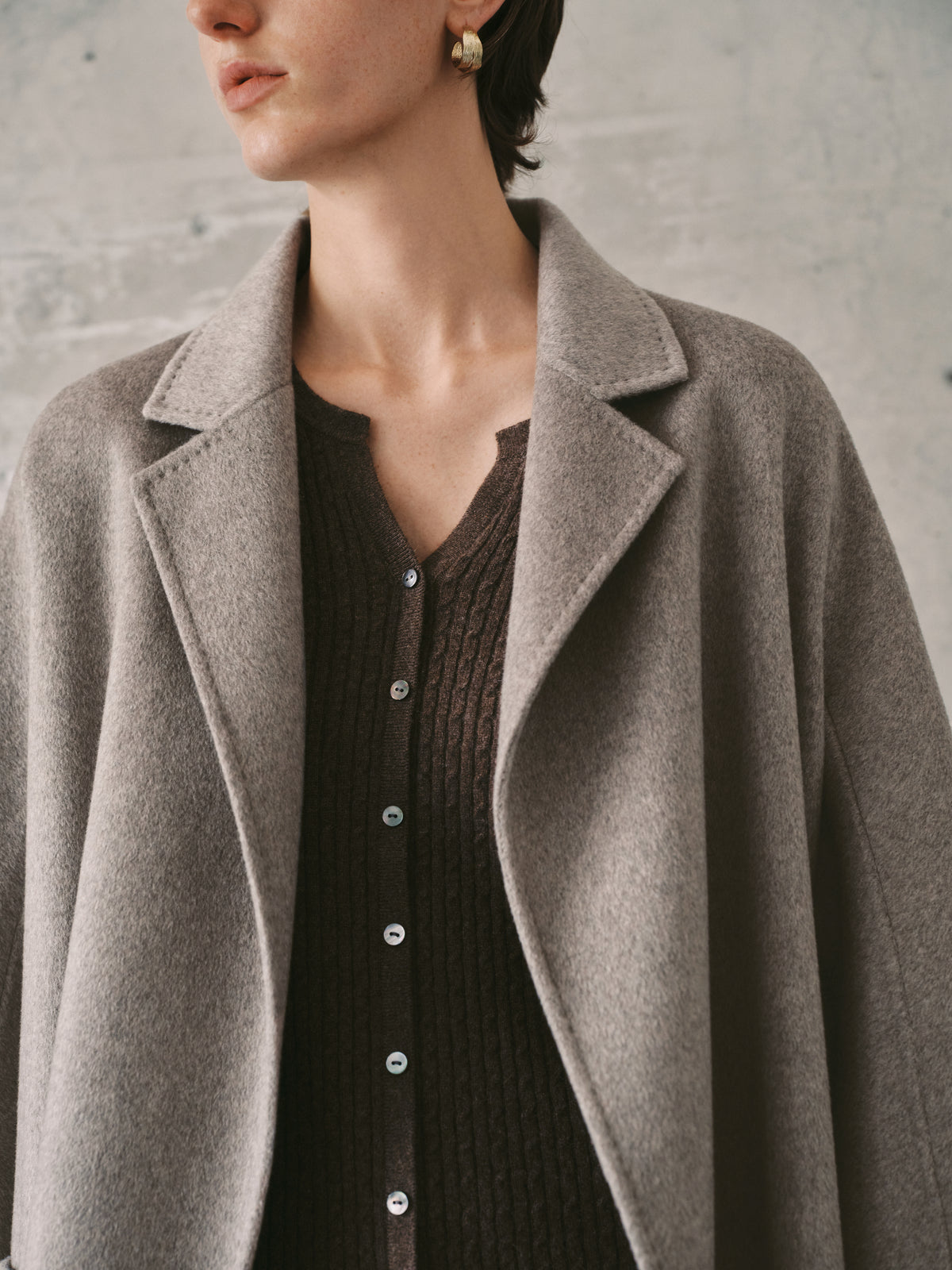 Gray Midi Cashmere Wrap Coat