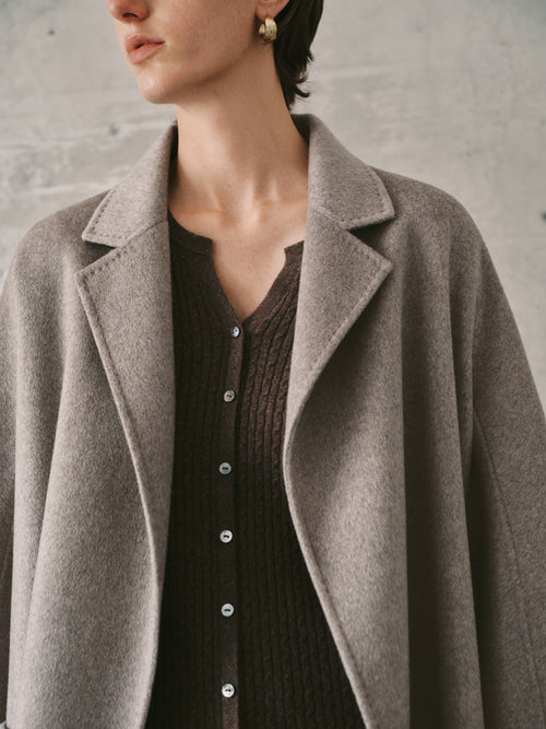 Load image 1 in gallery view. Gray Midi Cashmere Wrap Coat