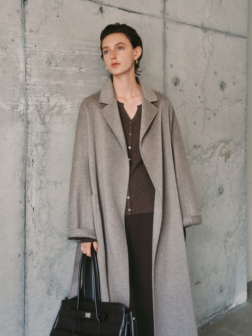 Load image 1 in gallery view. Gray Midi Cashmere Wrap Coat