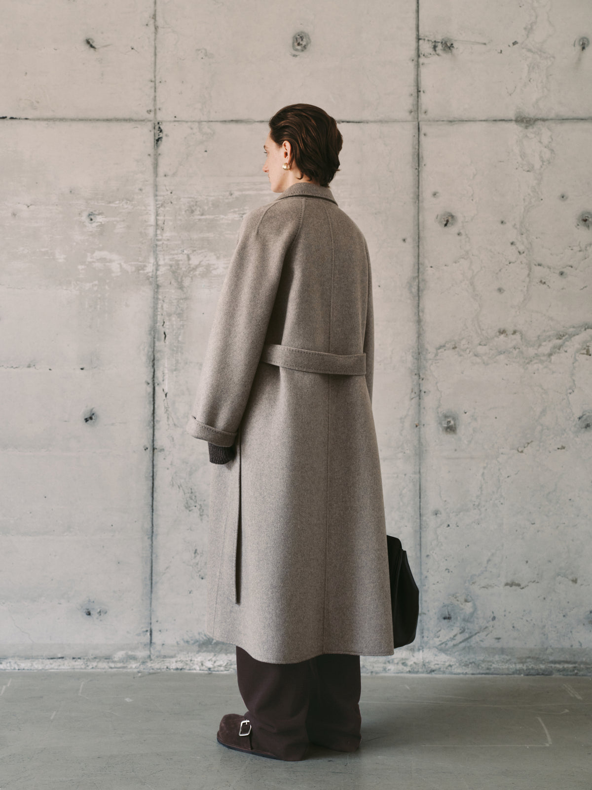 Gray Midi Cashmere Wrap Coat