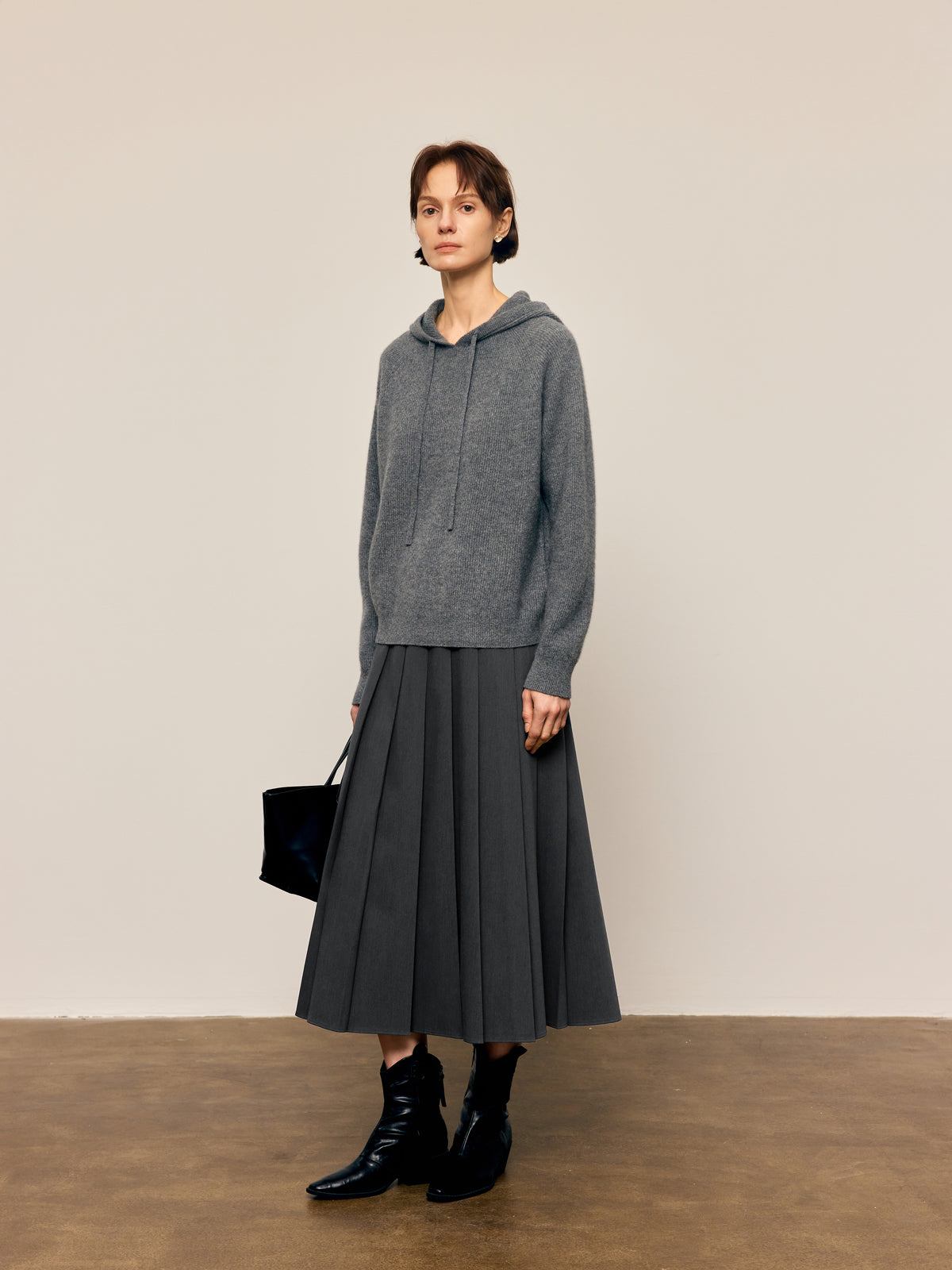 Cashmere Rib-Knit Hooded Sweater