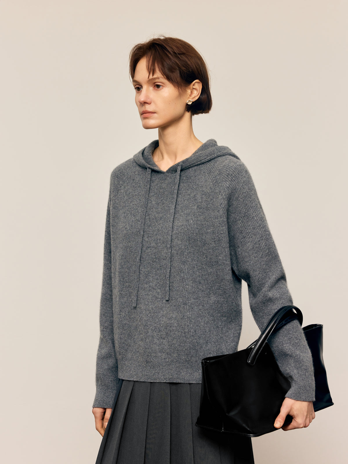 Cashmere Rib-Knit Hooded Sweater