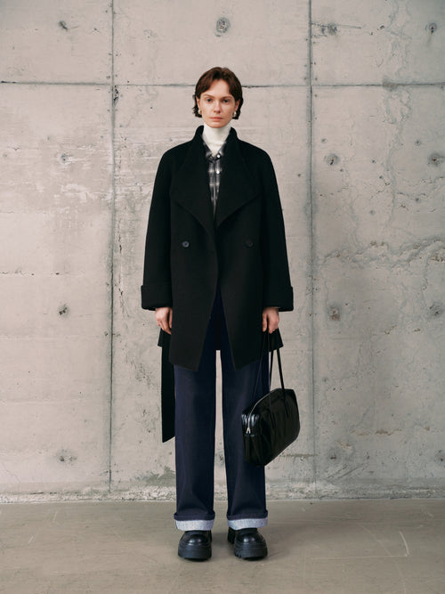 Load image 1 in gallery view. Belted Wool-Silk Yak Wool Coat