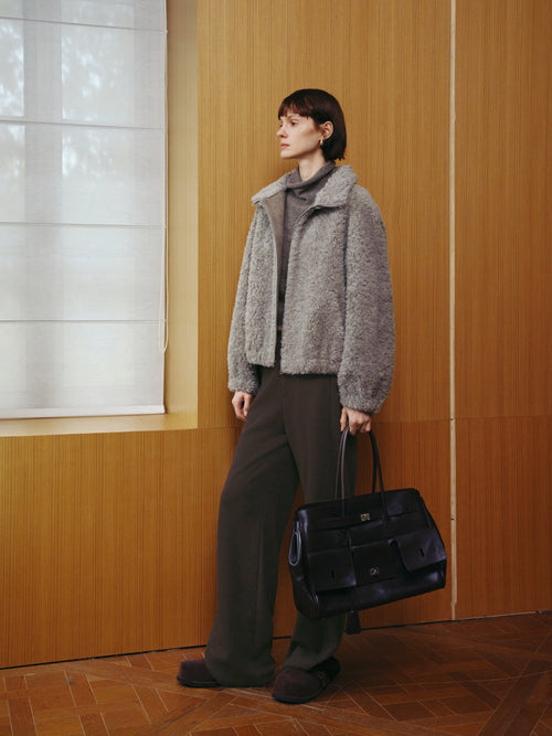 Load image 1 in gallery view. Pure Wool Shearling Jacket Zipper