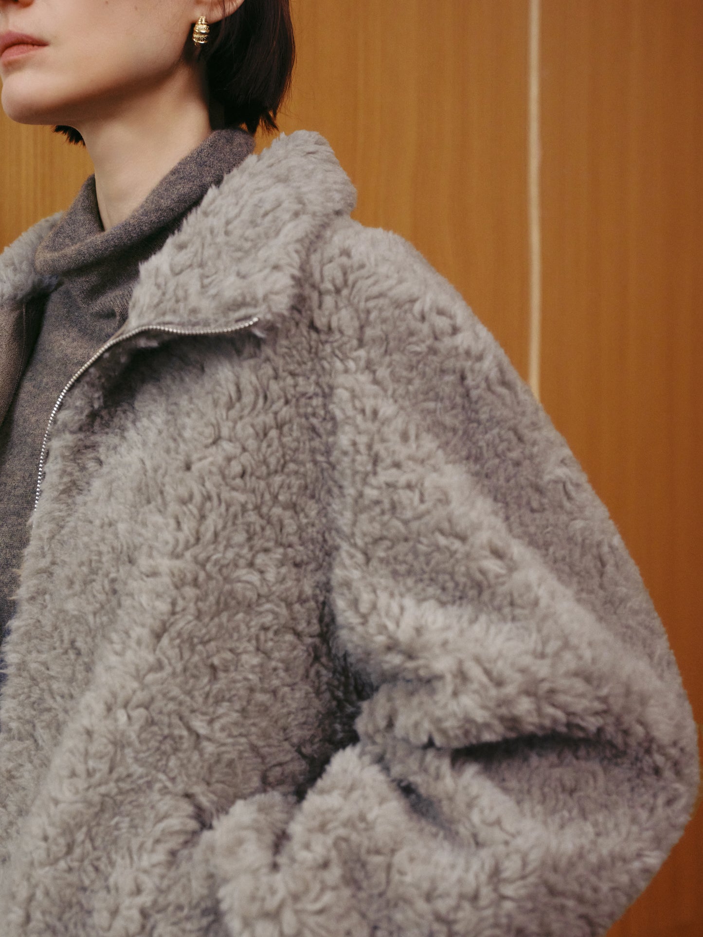 Pure Wool Shearling Jacket Zipper