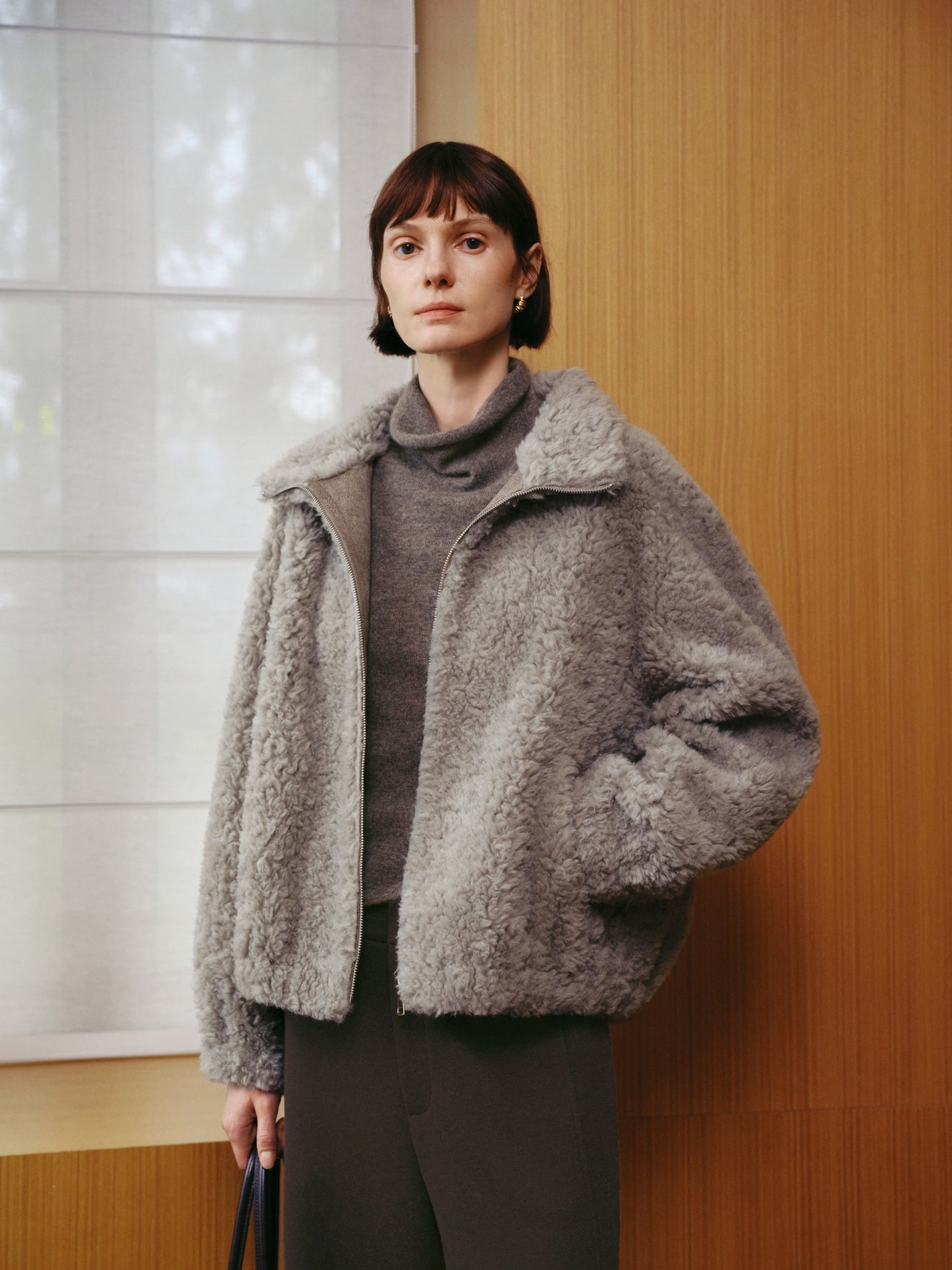 Pure Wool Shearling Jacket Zipper