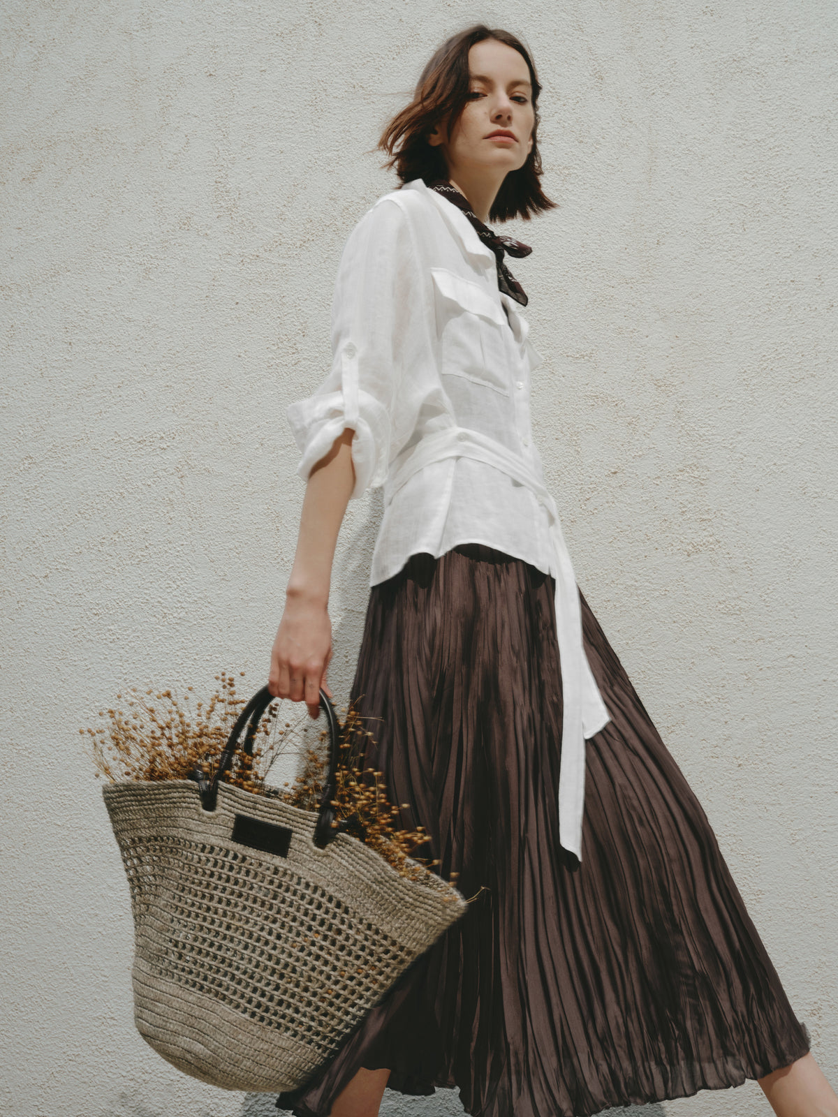 Woven Open-Knit Raffia Tote Bag