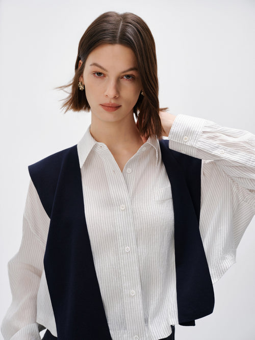Load image 1 in gallery view. Cropped Lyocell-Blend Striped Shirt