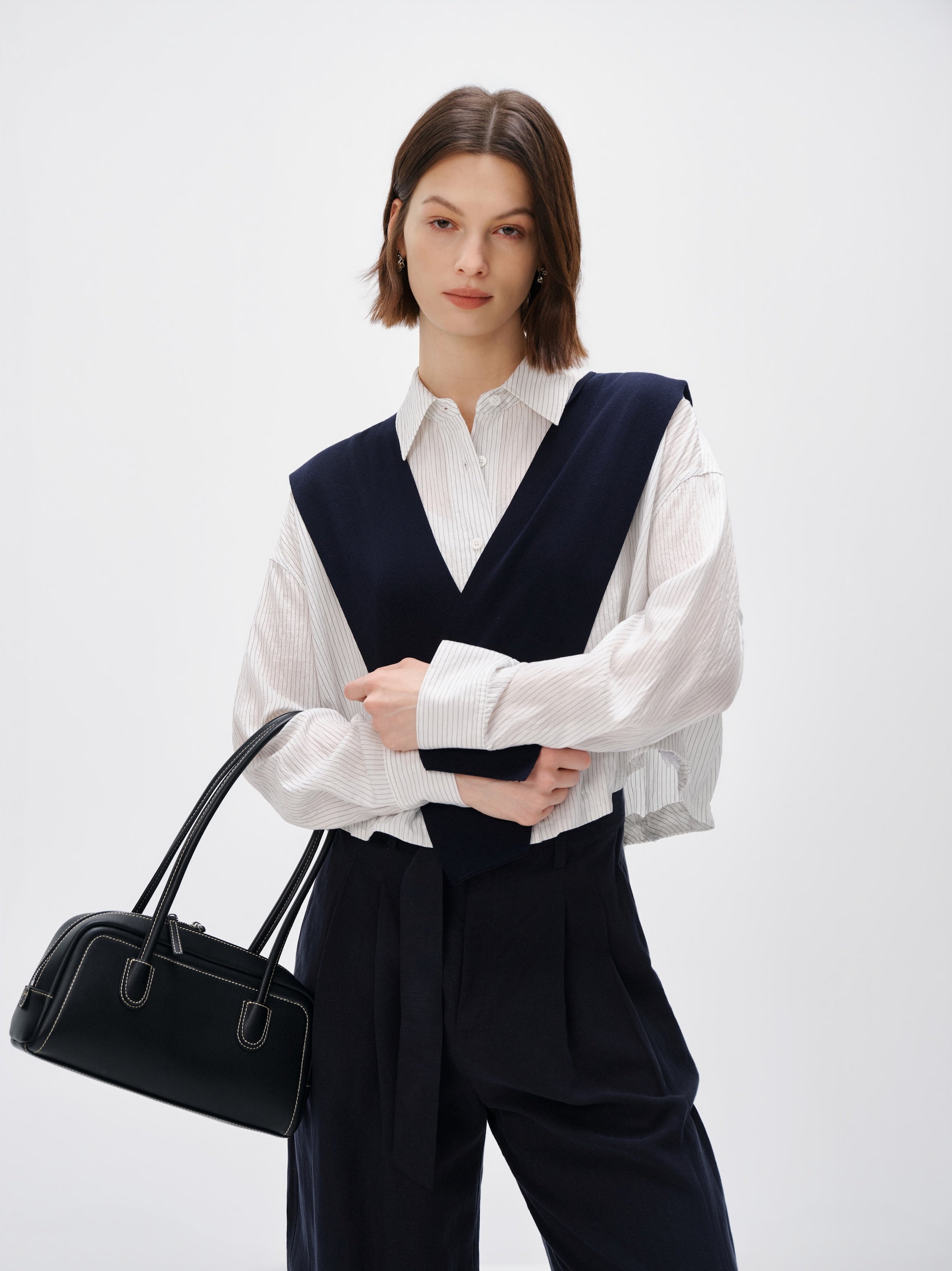 Cropped Lyocell-Blend Striped Shirt