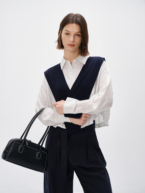 Load image 1 in gallery view. Cropped Lyocell-Blend Striped Shirt