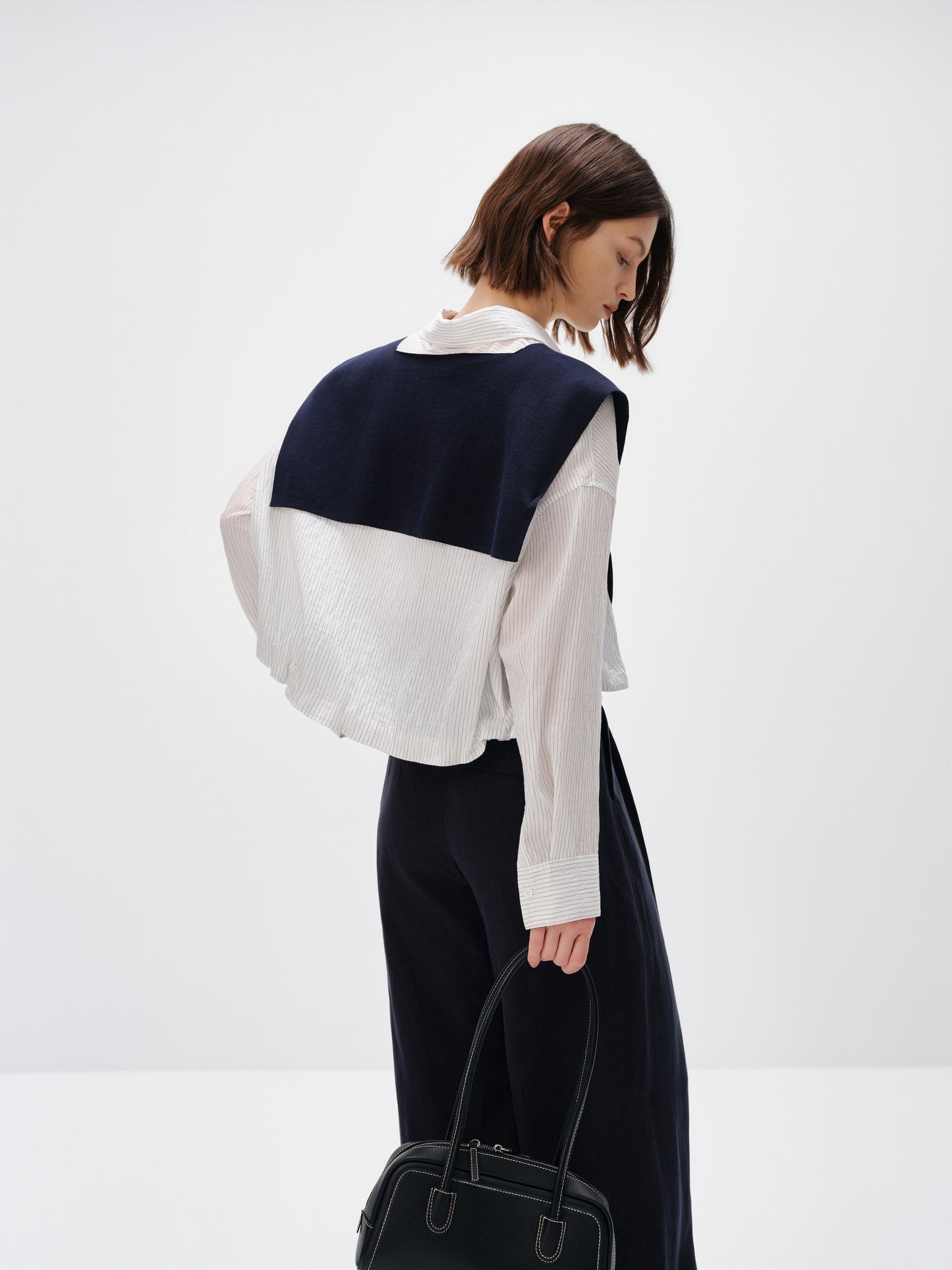 Cropped Lyocell-Blend Striped Shirt