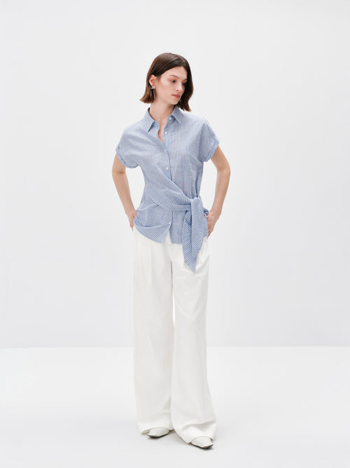 Load image 1 in gallery view. Striped Cotton-Linen Tie-Waist Shirt