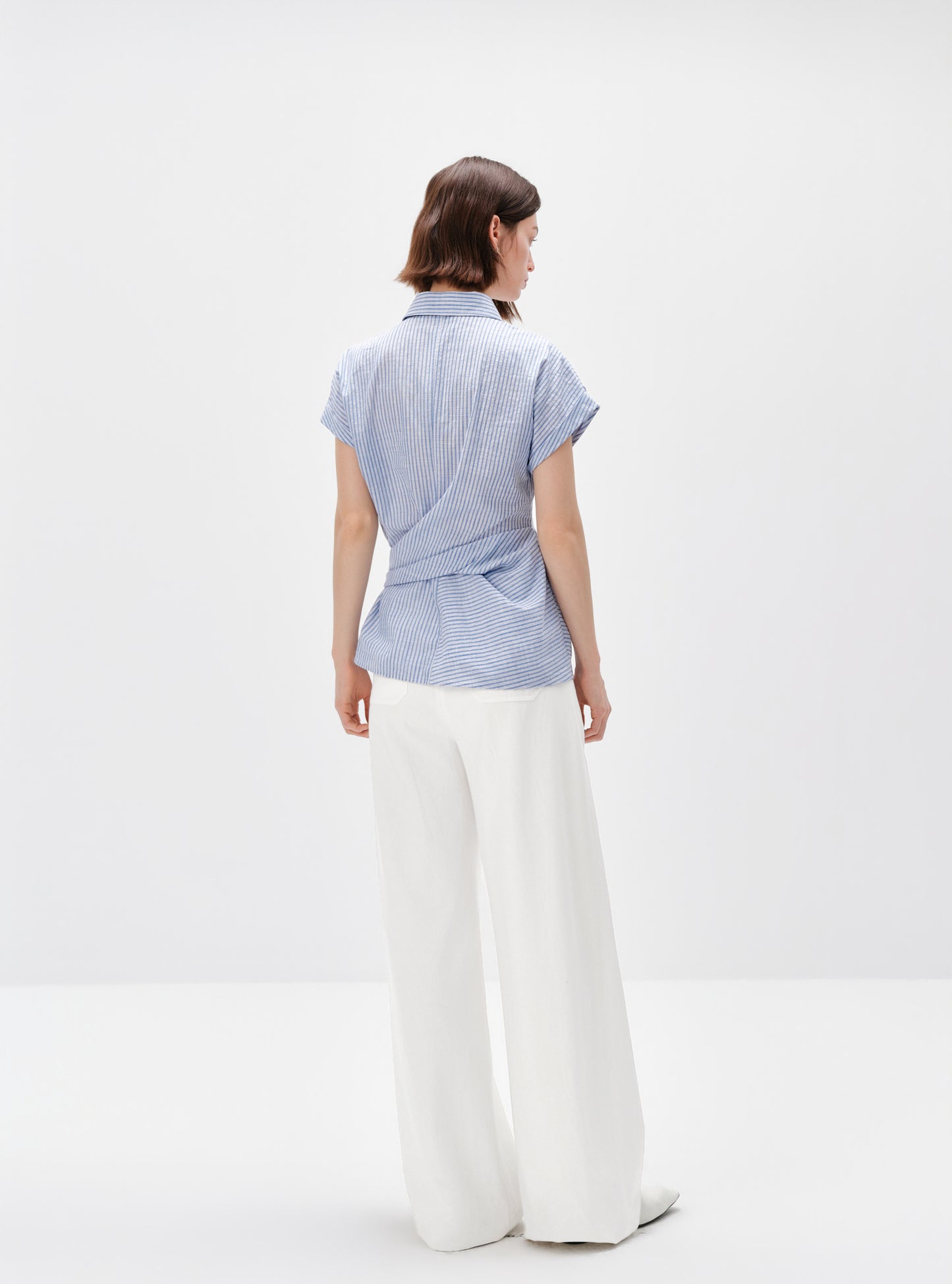 Striped Cotton-Linen Tie-Waist Shirt