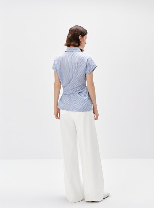 Load image 1 in gallery view. Striped Cotton-Linen Tie-Waist Shirt