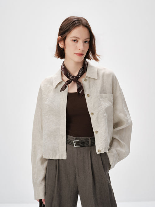 Load image 1 in gallery view. 100% Linen Cropped Shirt